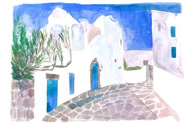 Mediterranean Alley with White Houses and Blue Doors thumb