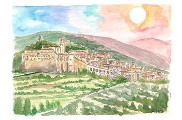 Panorama of Assisi Italy with Basilica of San Francesco thumb