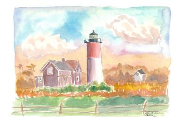 Cape Cod Lighthouse Romantic Sunset Nauset Beach thumb