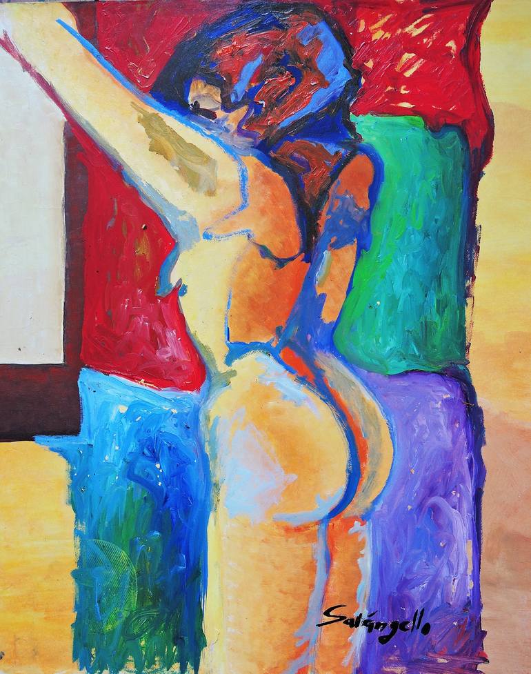 Original Expressionism Nude Painting by Raquel Sarangello
