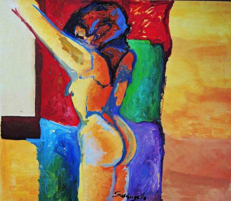 Original Expressionism Nude Painting by Raquel Sarangello