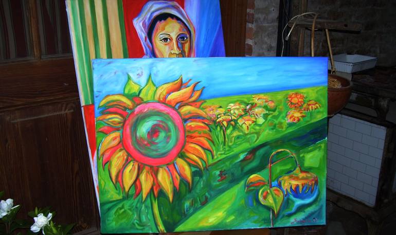 Original Expressionism Floral Painting by Raquel Sarangello