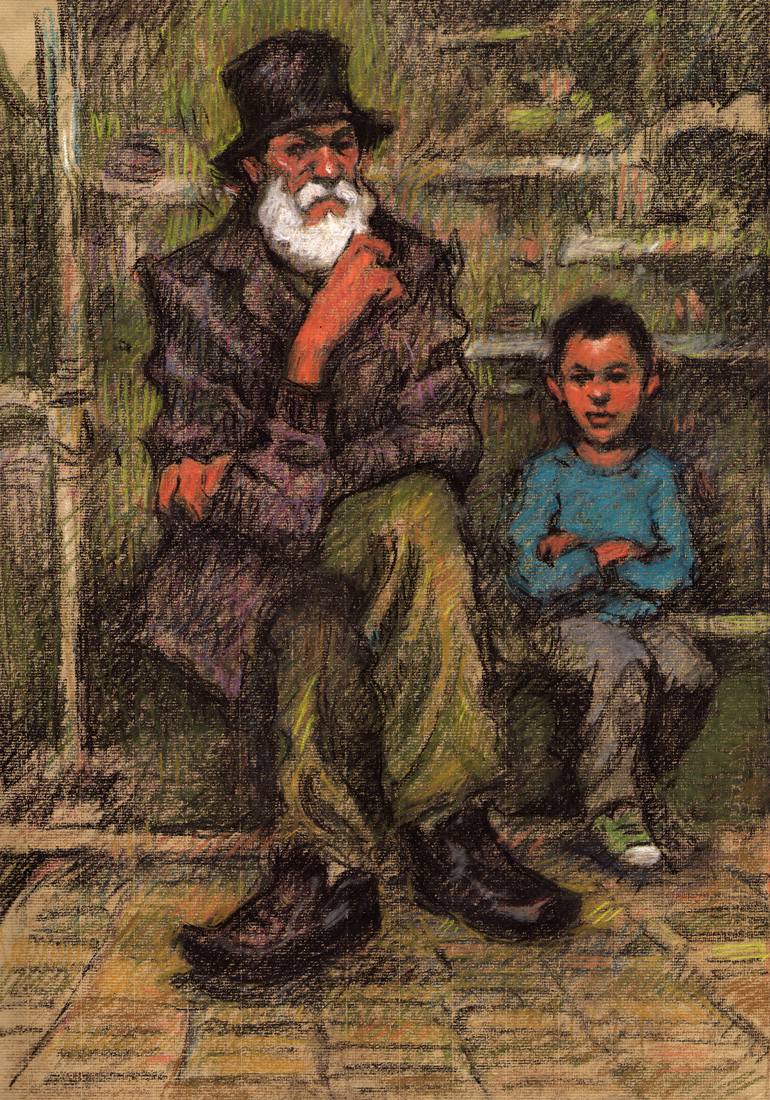 The old man and the child Drawing by Federico Milano |