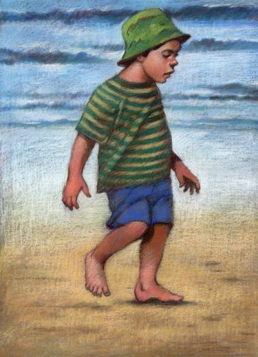 Child walking by the seashore thumb