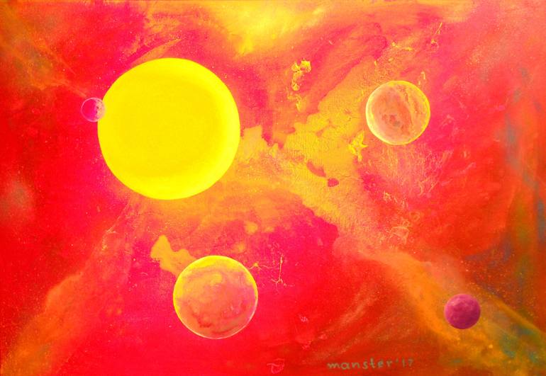 Original Abstract Expressionism Outer Space Painting by Manolis Stratakis