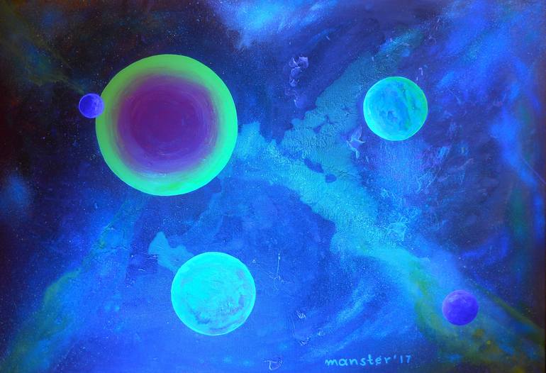Original Abstract Expressionism Outer Space Painting by Manolis Stratakis