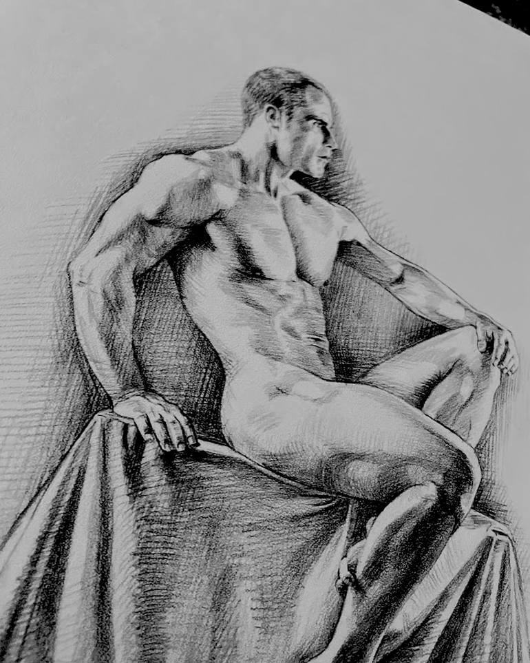 Original Photorealism Nude Drawing by Diana Vardanyan