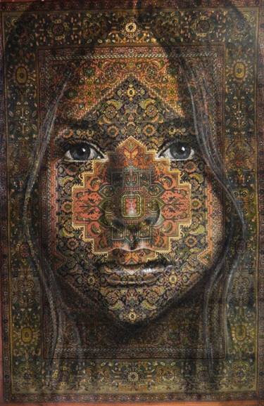 Portrait on a real, vintage Persian carpet(XXXL) thumb