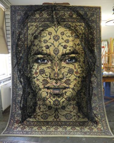 Portrait of Seraphine painted on a vintage carpet-XXXL thumb