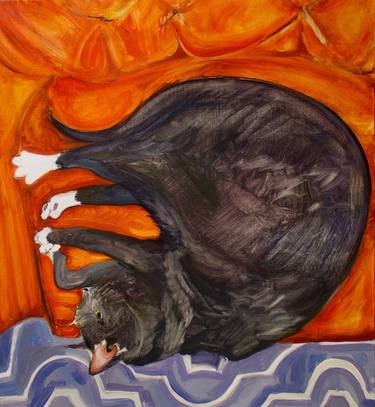 Saatchi Art Artist Kelly Neibert; Paintings, “Cat on Orange Chair” #art