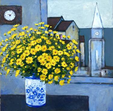 Yellow flowers by the window. thumb