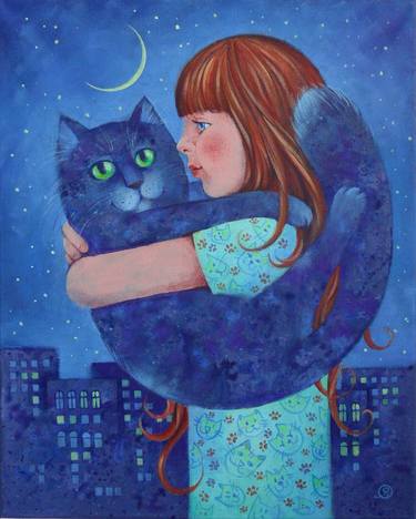 Original Figurative Cats Painting by Olga Yakubouskaya