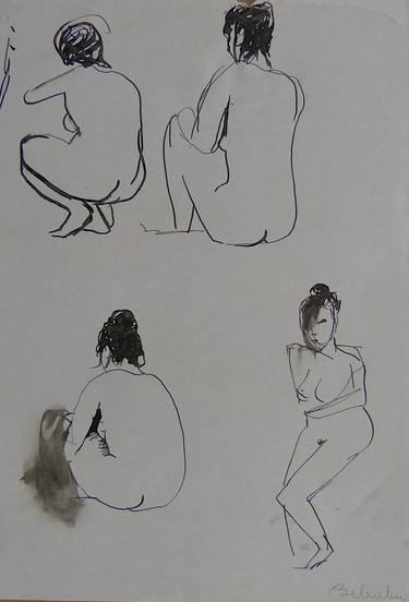 Original Figurative Nude Drawings by Frederic Belaubre