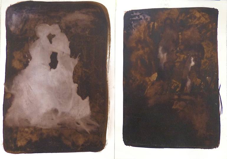 Original Abstract Painting by Frederic Belaubre | Abstract Art on Paper | The Night Shadows, diptych