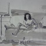 Nude on the sofa, sketch for a painting by Frederic Belaubre