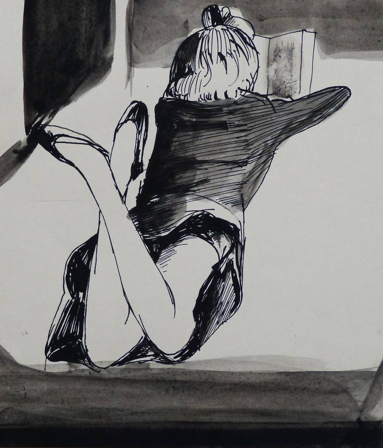 Reader (SOLD) Drawing by Frederic Belaubre | Saatchi Art