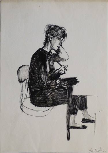 Woman writing a letter, drawing thumb