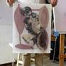 Large size ink drawing on grey paper, spontaneous expression