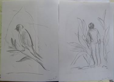 The man and the bird - diptych thumb