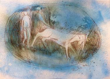 Original Figurative Horse Drawings by Frederic Belaubre