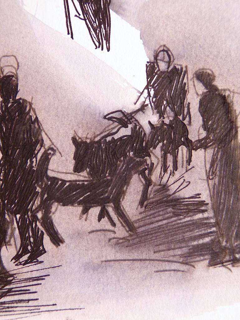 Original Dogs Drawing by Frederic Belaubre