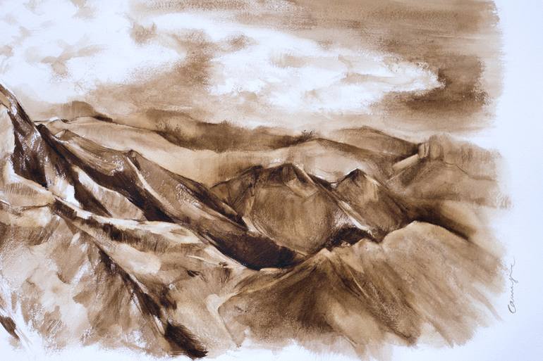 Original Expressionism Landscape Drawing by Carmesine Blauvent