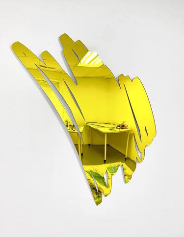 Yellow Diagonal Scribble Mirror (Petite), 18" x 22" thumb