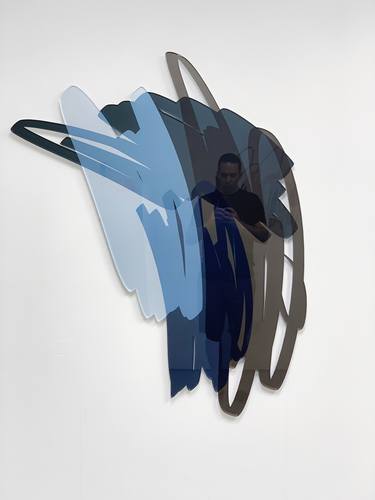 Four Scribbles, Neutral Blues - Wall Sculpture - Laser Cut Acrylic Sculpture thumb