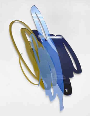 Triple Scribble (Blue/Gold), Laser cut acrylic, Wall Sculpture thumb