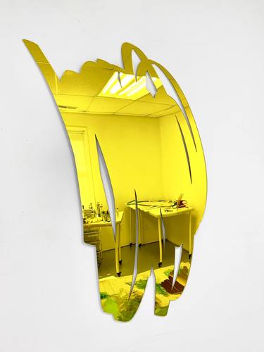 Vertical Scribble Mirror Wall Sculpture, Yellow thumb