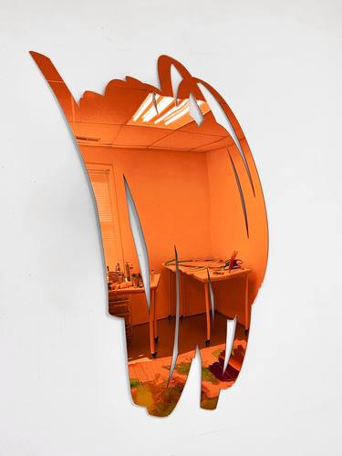 Vertical Scribble Mirror Wall Sculpture, Orange thumb