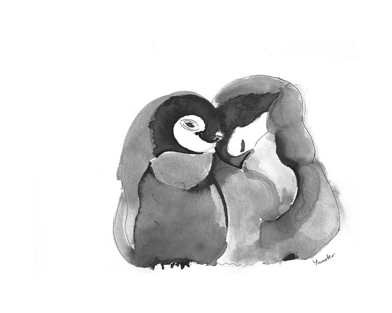 cute drawings of penguins in love