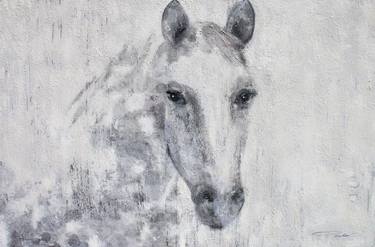 Gorgeous Dapple Horse, Large Grey Rustic Horse Canvas Art Art 40 x 60 x 1.5 inches, Irena Orlov's One-of-a-Kind Hand Embellished Textured Canvas thumb
