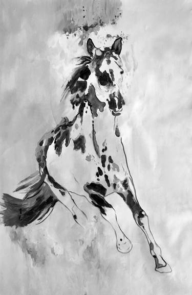 Wild Running Horse, Original Horse Acrylic on Canvas Art 73 x 48" by Irena Orlov thumb