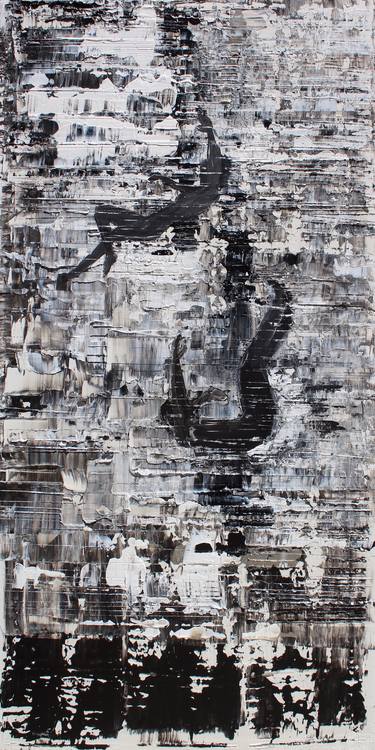 Free Falling Original Black and White Heavy Textured Abstract Acrylic-Stucco Painting by Irena Orlov thumb