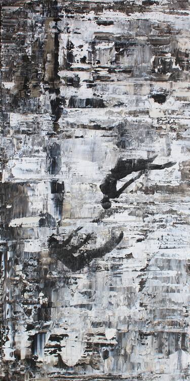 Falling in love Original Black and White Heavy Textured Abstract Acrylic-Stucco Painting by Irena Orlov thumb