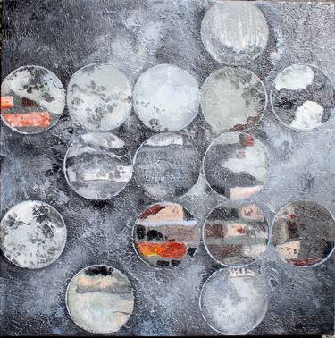 Industrial Mixed Media Circles 88-2017, Original Gray and White Textured Geometric Abstract Acrylic Painting by Irena Orlov thumb