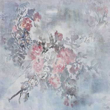 Softly. Cottage Chic, Original Pink Gray White Floral Acrylic Painting on Canvas by Irena Orlov thumb