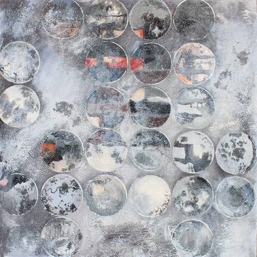 Industrial Mixed Media Circles 89-2017, Original Gray and White Textured Geometric Abstract Acrylic Painting by Irena Orlov thumb