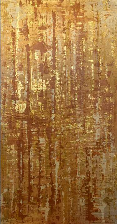Gold Water, Abstract Yellow, Rust, Gold, Brown, Large Original Acrylic Stucco Textured Art 48 x 24" by Irena Orlov (2016) thumb