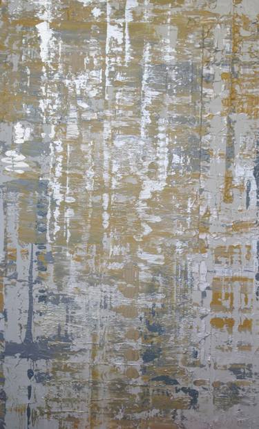 Silver Waves, Abstract Yellow, White, Gold, Silver, Large Original Acrylic Stucco on Canvas Textured Art 48 x 30" by Irena Orlov (2016) thumb