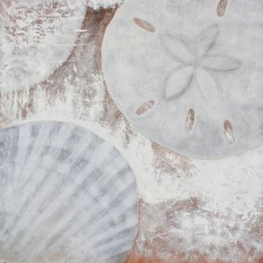 White Shells, Original Rustic Shells Coastal Painting with Acrylic on Unstretched Canvas 54 x 54 inches by Irena Orlov thumb