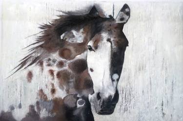 Brown White Gorgeous Horse Original Oil Painting on Unstretched Canvas 48 x 72 inches by Irena Orlov thumb