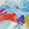Blue Red Green Abstract Painting, Acrylic on Canvas Rolled.