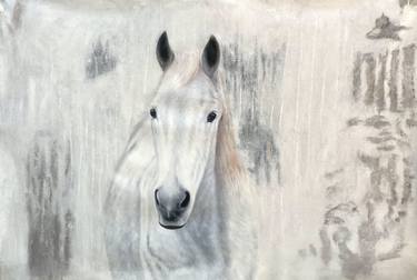 White Western Horse Oil on Canvas thumb