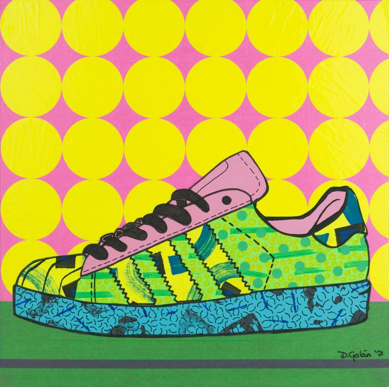 Adidas green, pink & blue Painting by | Art