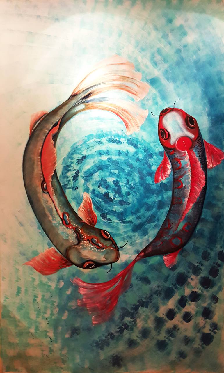 Koi - Big Ying Yang Painting by Ramona Romanu | Saatchi Art