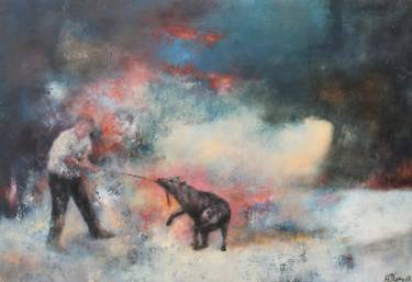 Original Abstract Expressionism Dogs Paintings by Howard Ross
