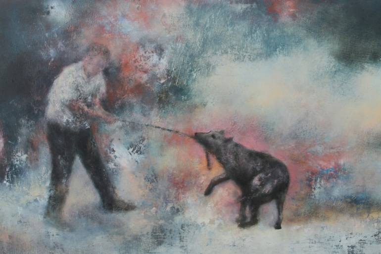 Original Abstract Expressionism Dogs Painting by Howard Ross