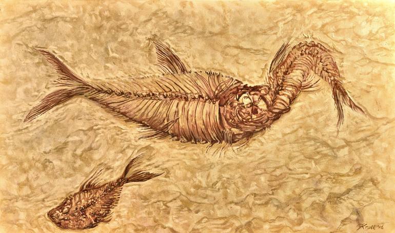 Fossil Fish Hunger Painting by William Kroll | Saatchi Art